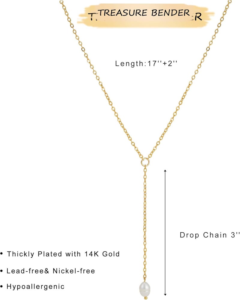 Treasure Bender Lariat Gold Necklace for Women Dainty Long 14K Gold Plated Y-Shaped Body Chain Choker Necklace Trendy Non Tarnish Pendant Simple Layered Necklaces Gold Jewelry for Women Set Gift - Image 4
